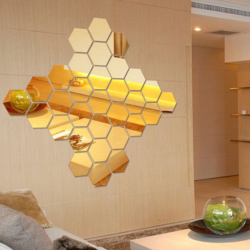 Hexagon Wall Mirrors Stickers (12 Pcs) Hexagon Wall Mirrors Stickers (12 Pcs)