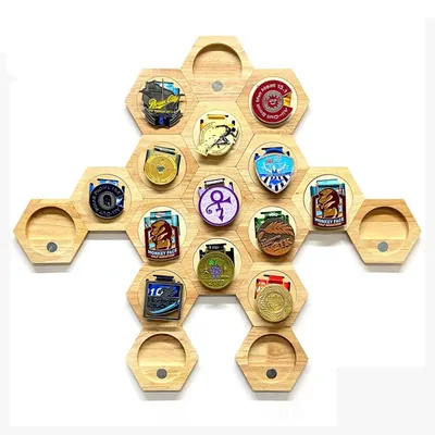 Hexagon Wall Wooden Medal Holder
