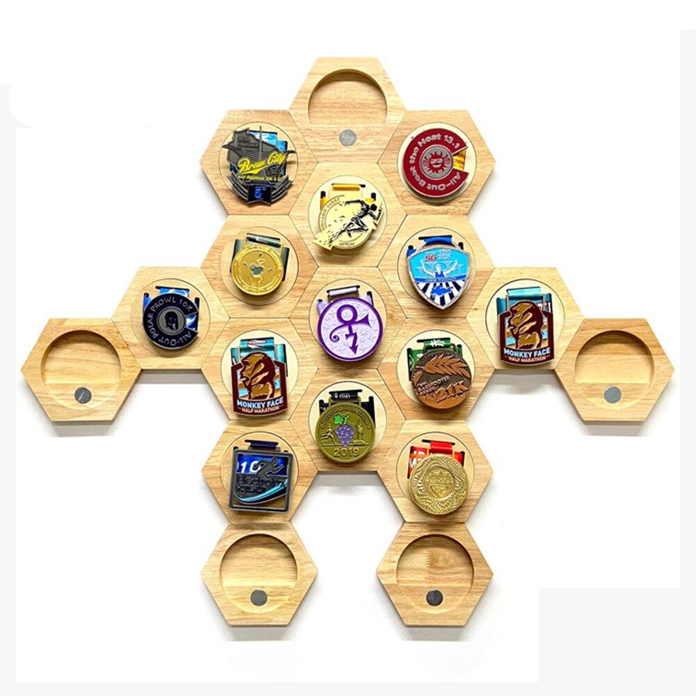 Hexagon Wall Wooden Medal Holder