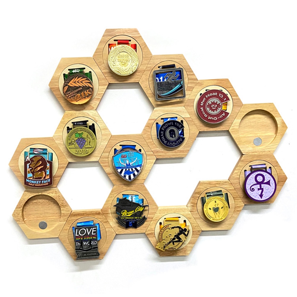Hexagon Wall Wooden Medal Holder