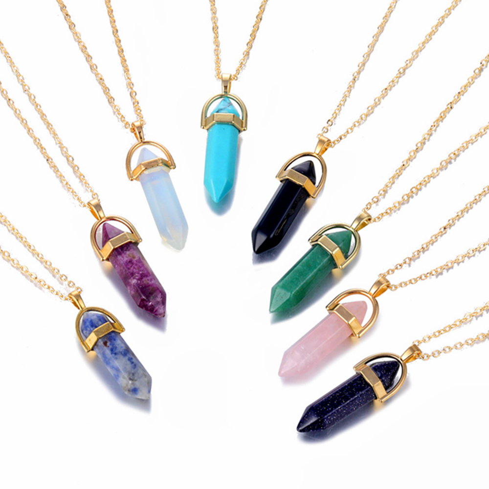 Hexagonal Natural Crystal Quartz Pendant Necklace