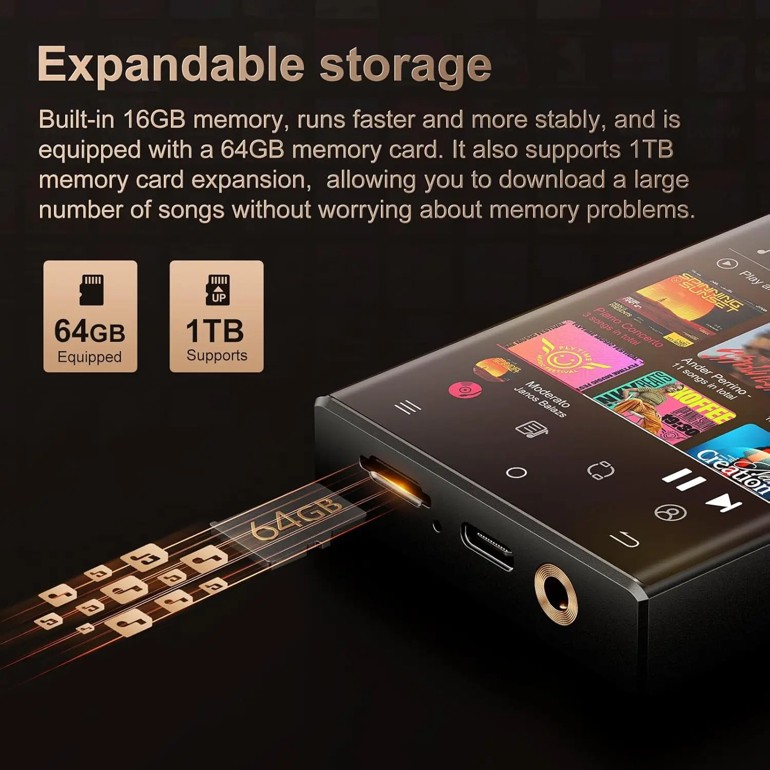 Hi-Fi MP3 Player with Bluetooth and WiFi, Oilsky Lossless DSD High-Resolution Digital Audio with 64GB Memory Card up to Hi-Fi MP3 Player with Bluetooth and WiFi, Oilsky Lossless DSD High-Resolution Digital Audio with 64GB Memory Card up to
