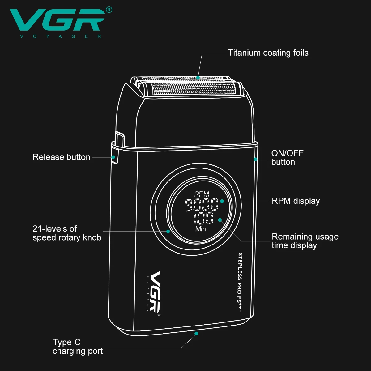High-End Men's Shaver Alloy Reciprocating Three Blade Shaver LED Intelligent Digital Display 9000 Speed Hair Trimmer