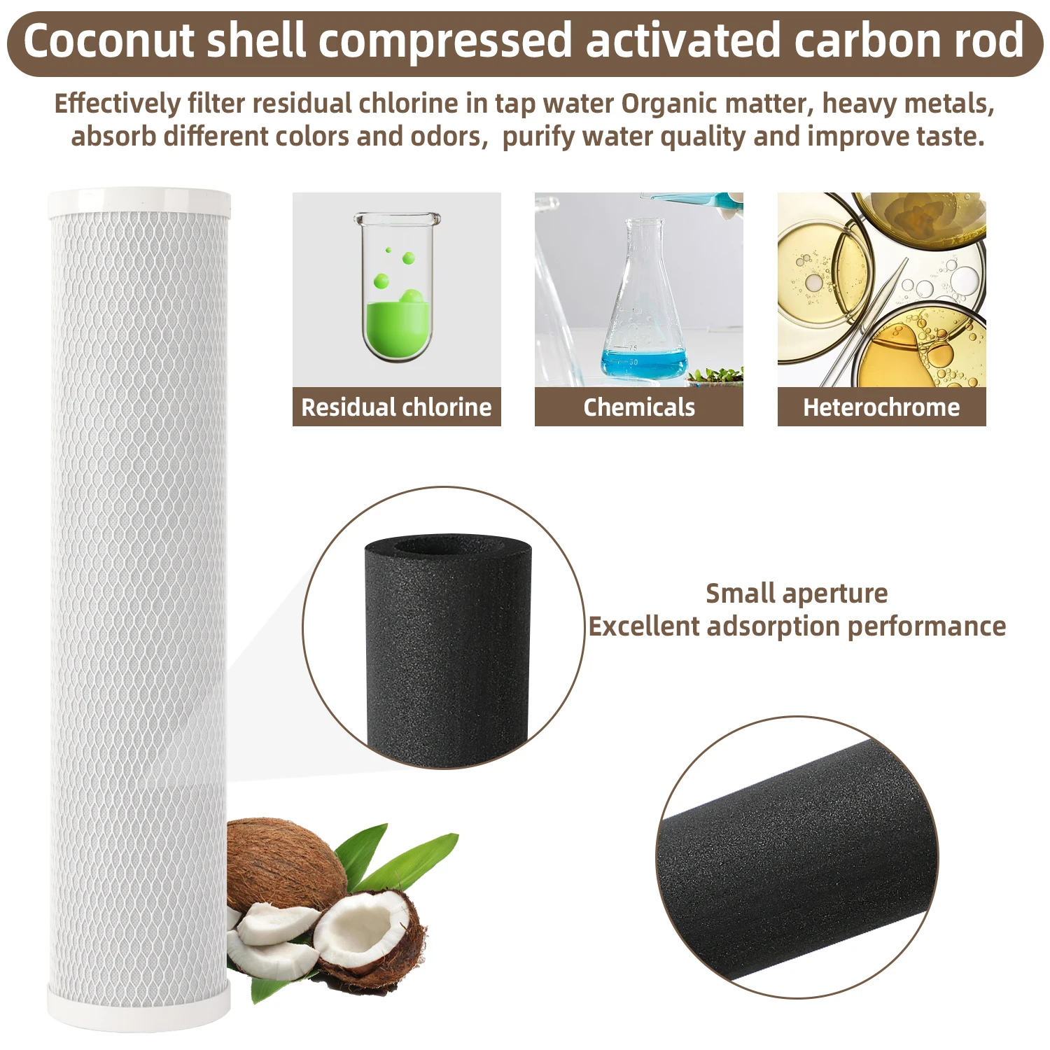 High Flow Water Filter for Whole House High Iodine Coconut Shell CTO Activated Carbon Water Filter