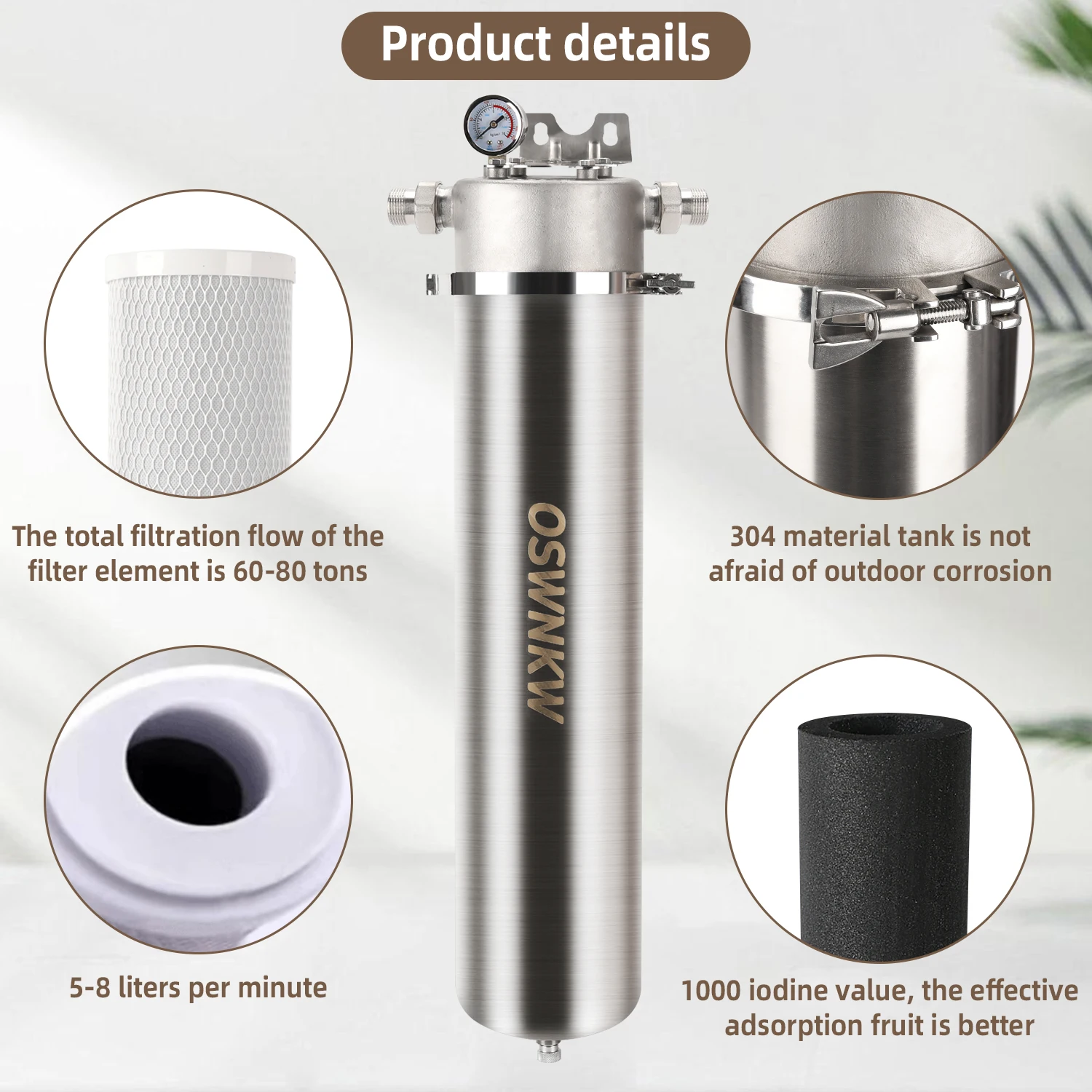 High Flow Water Filter for Whole House High Iodine Coconut Shell CTO Activated Carbon Water Filter
