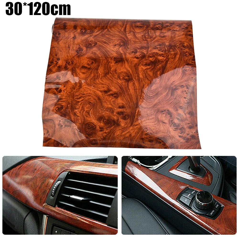 High Glossy Car Sticker Waterproof Car Internal Adhesive DIY Film Wood Grain Vinyl Decal Universal Auto Interior