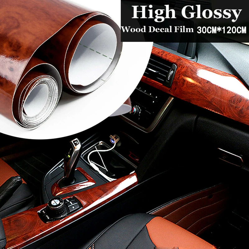High Glossy Car Sticker Waterproof Car Internal Adhesive DIY Film Wood Grain Vinyl Decal Universal Auto Interior