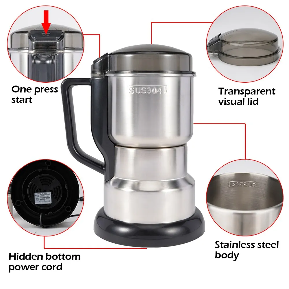 High Power Electric Coffee Grinder Kitchen Cereal Nuts Beans Spices Grains Grinder Machine Multifunctional Home Coffee
