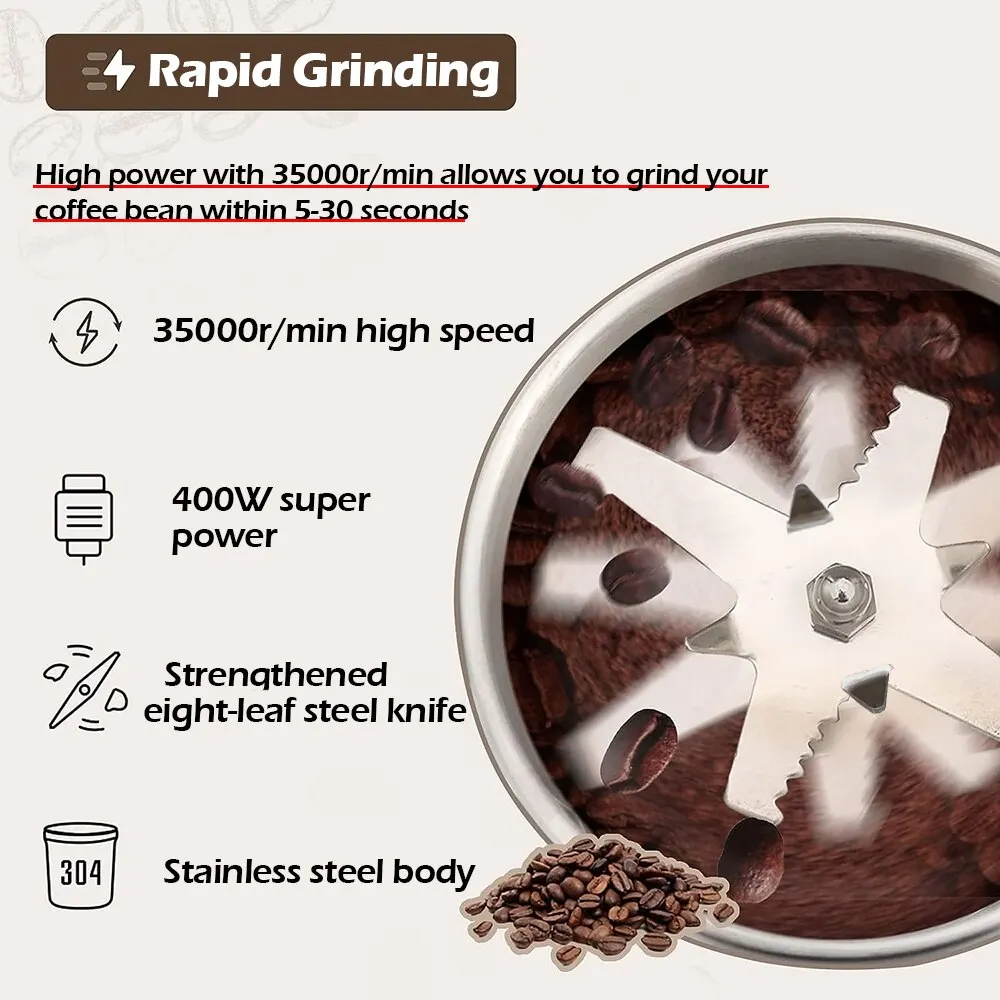 High Power Electric Coffee Grinder Kitchen Cereal Nuts Beans Spices Grains Grinder Machine Multifunctional Home Coffee