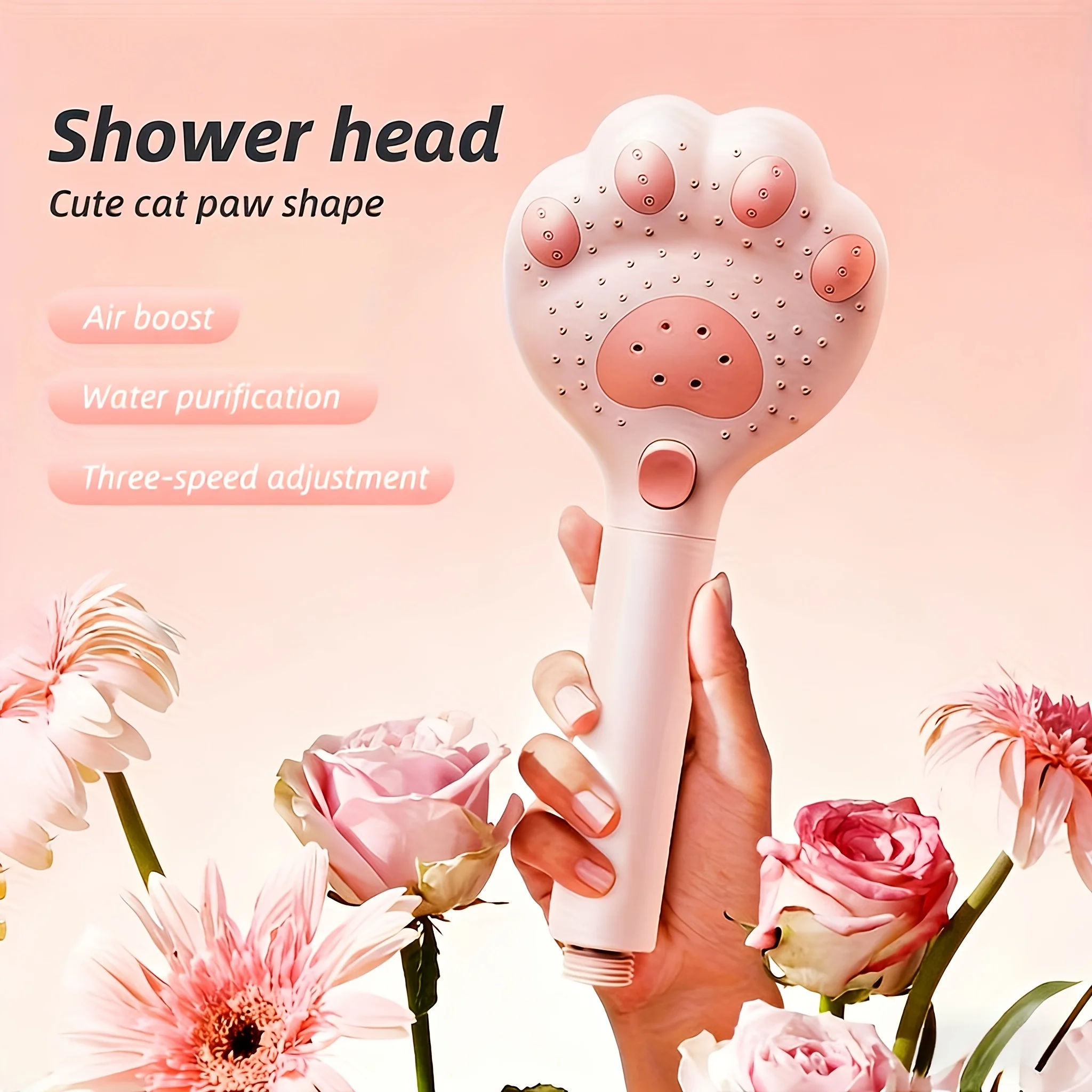 High Pressure Filter Shower Head Cute Cat Paw 3-mode Adjustable Spray Rain Water Saving Faucet Showerheads Bathroom