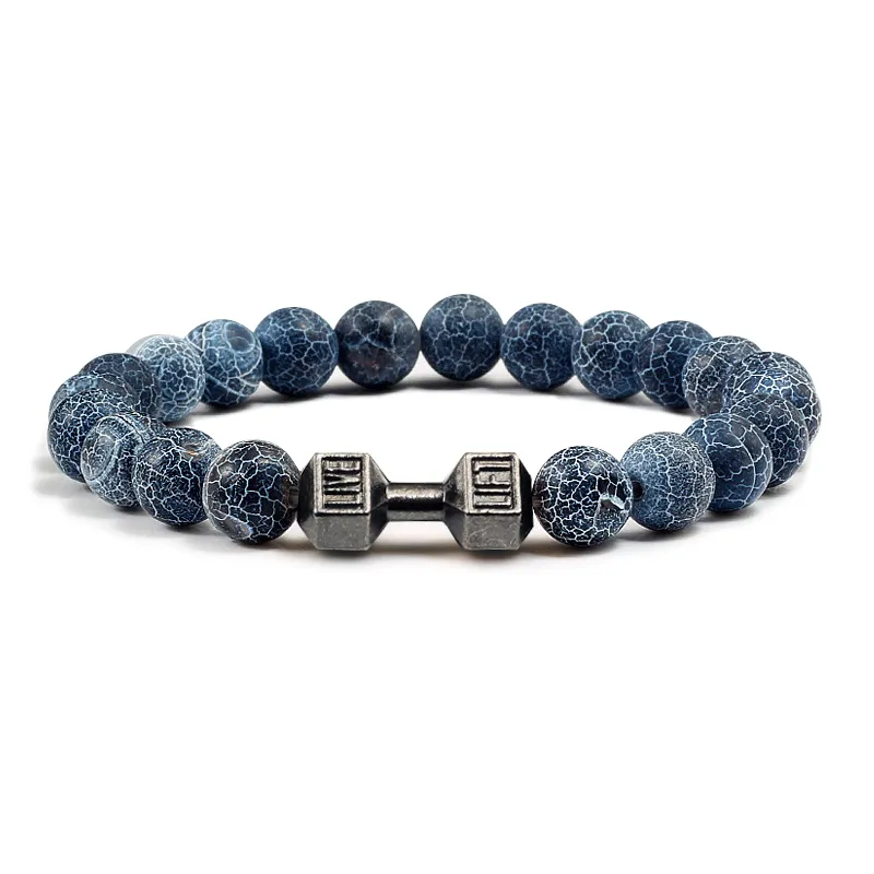 High Quality Beaded Bracelet Natural Black Lava Stone Dumbbell Charm Bracelets Energy Fitness Barbell Fashion Jewelry High Quality Beaded Bracelet Natural Black Lava Stone Dumbbell Charm Bracelets Energy Fitness Barbell Fashion Jewelry
