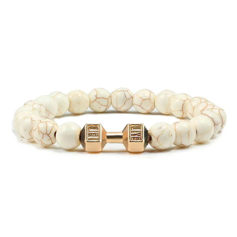 High Quality Beaded Bracelet Natural Black Lava Stone Dumbbell Charm Bracelets Energy Fitness Barbell Fashion Jewelry High Quality Beaded Bracelet Natural Black Lava Stone Dumbbell Charm Bracelets Energy Fitness Barbell Fashion Jewelry