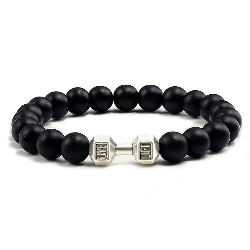 High Quality Beaded Bracelet Natural Black Lava Stone Dumbbell Charm Bracelets Energy Fitness Barbell Fashion Jewelry High Quality Beaded Bracelet Natural Black Lava Stone Dumbbell Charm Bracelets Energy Fitness Barbell Fashion Jewelry