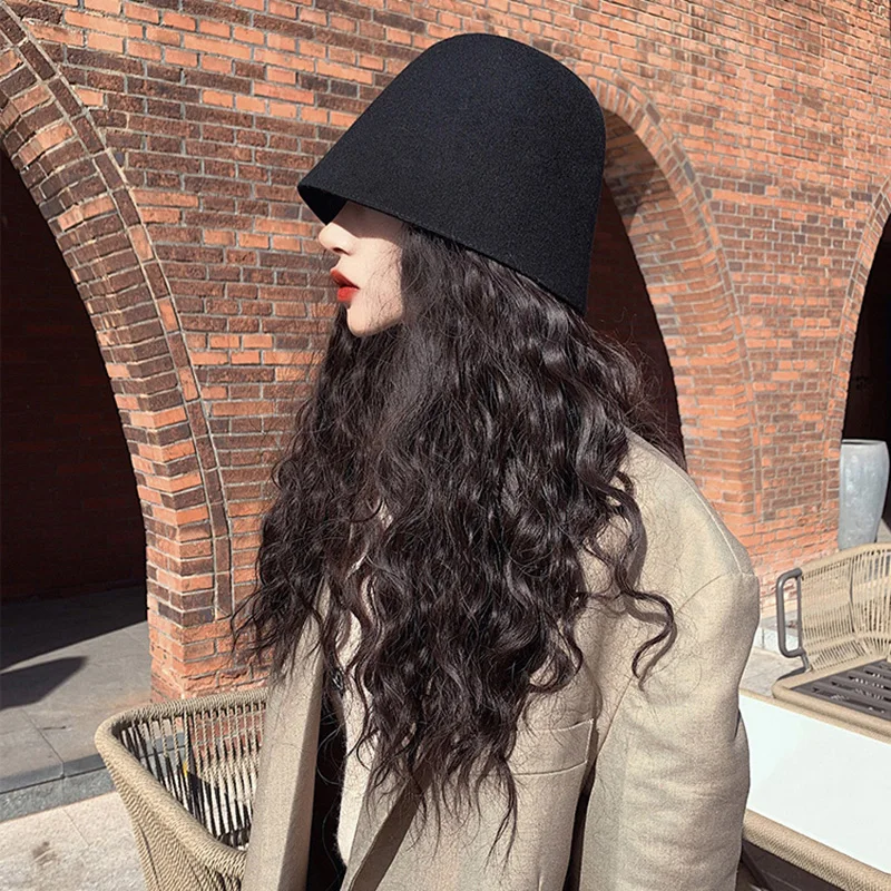 High Quality Wool Fisherman Hat Solid Color Bucket Hats Retro Bell-shaped Basin Cap For Woman Autumn Winter Warm Sun