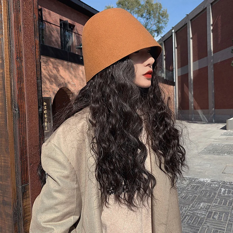High Quality Wool Fisherman Hat Solid Color Bucket Hats Retro Bell-shaped Basin Cap For Woman Autumn Winter Warm Sun