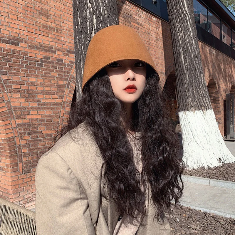 High Quality Wool Fisherman Hat Solid Color Bucket Hats Retro Bell-shaped Basin Cap For Woman Autumn Winter Warm Sun