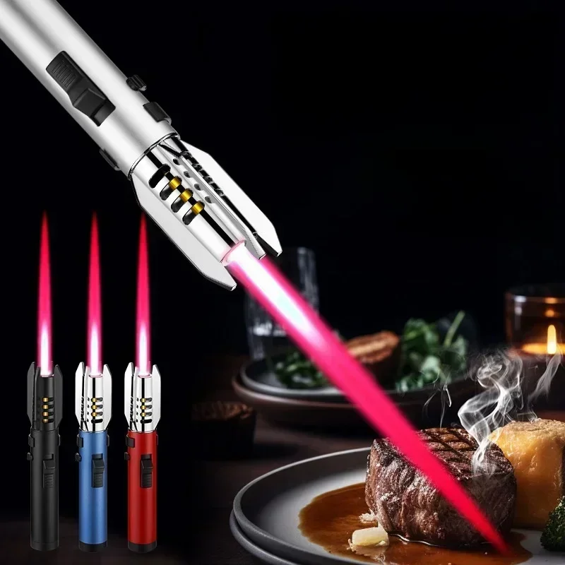 High Temperature Welding Gun Windproof Strong Red Flame Butane Gas Torch Lighter Safety Lock Fire Switch Kitchen Cigar