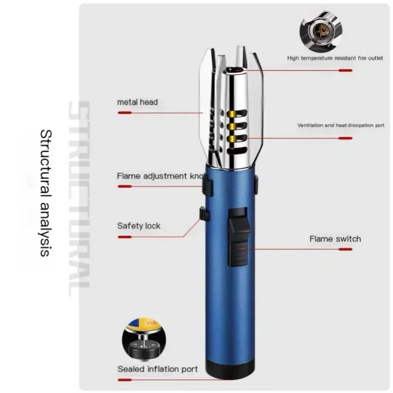 High Temperature Welding Gun Windproof Strong Red Flame Butane Gas Torch Lighter Safety Lock Fire Switch Kitchen Cigar