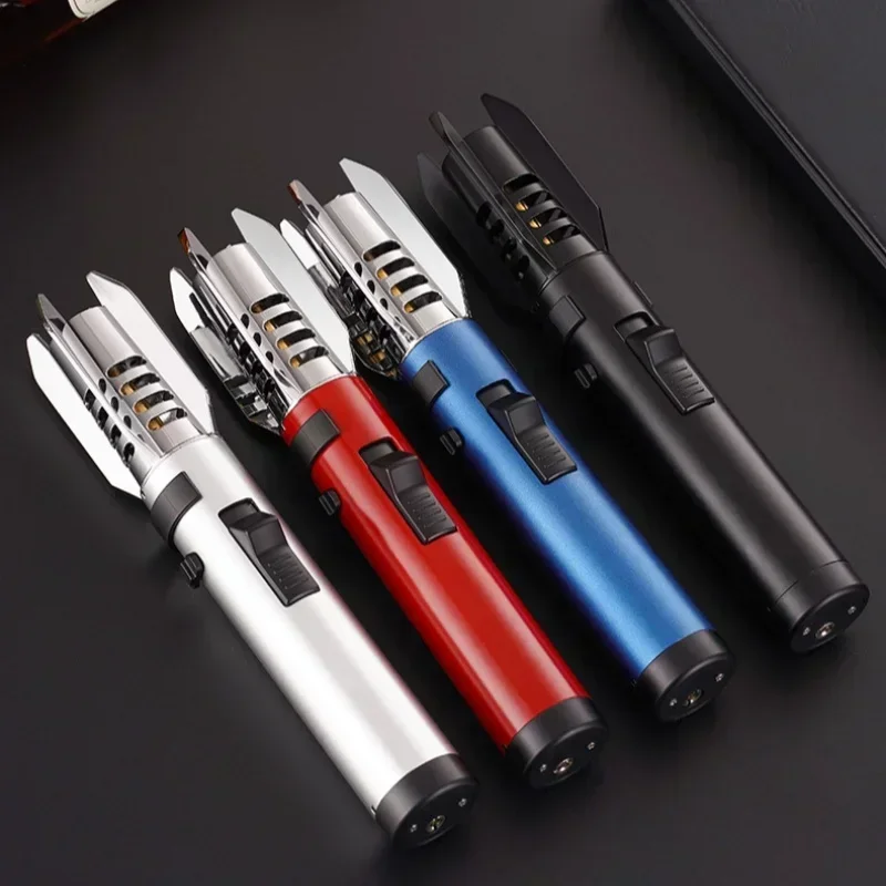 High Temperature Welding Gun Windproof Strong Red Flame Butane Gas Torch Lighter Safety Lock Fire Switch Kitchen Cigar