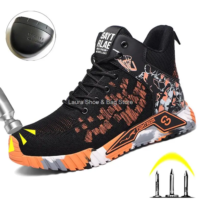 High Top Safety Shoes Men Steel Toe Work Shoes Unisex Work Safety Boots Anti Smash Safety Indestructible Work Boot