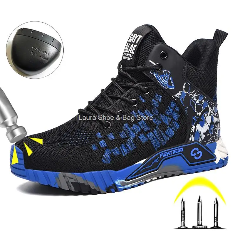 High Top Safety Shoes Men Steel Toe Work Shoes Unisex Work Safety Boots Anti Smash Safety Indestructible Work Boot