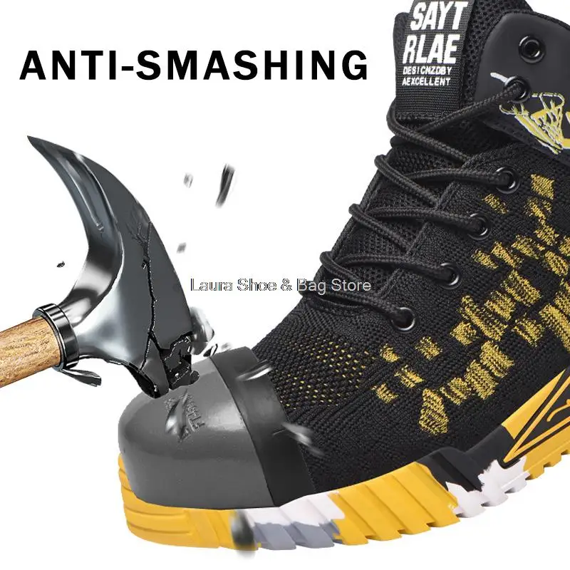 High Top Safety Shoes Men Steel Toe Work Shoes Unisex Work Safety Boots Anti Smash Safety Indestructible Work Boot