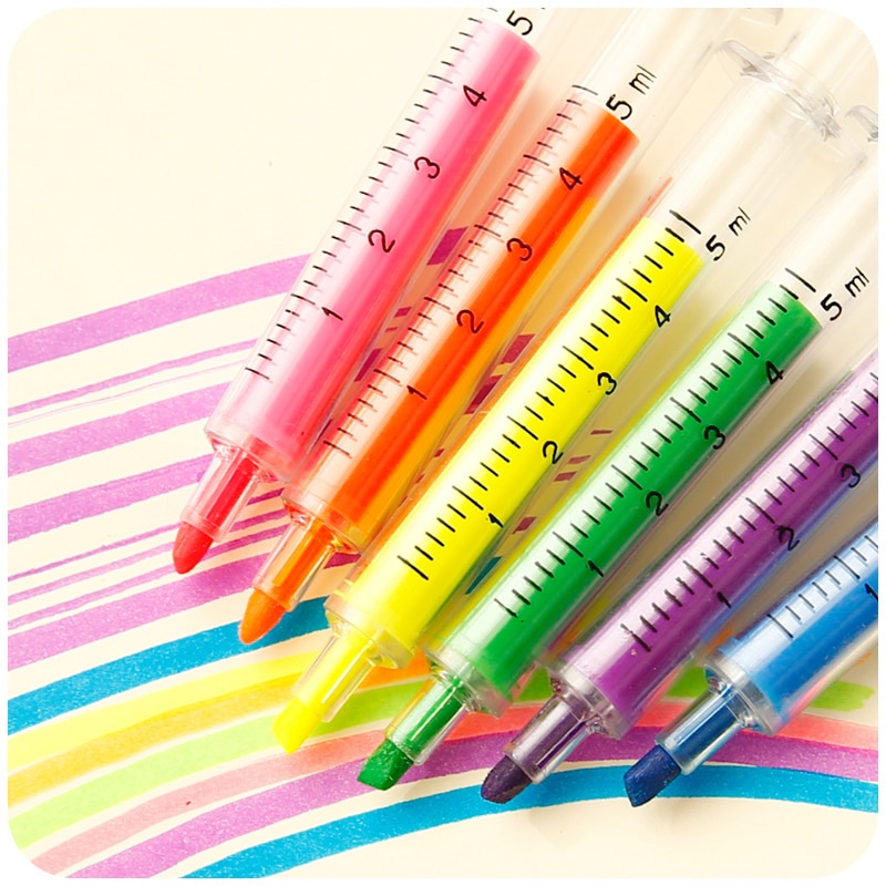 Highlighter Pen Creative Syringe Design (6 pieces) Highlighter Pen Creative Syringe Design (6 pieces)