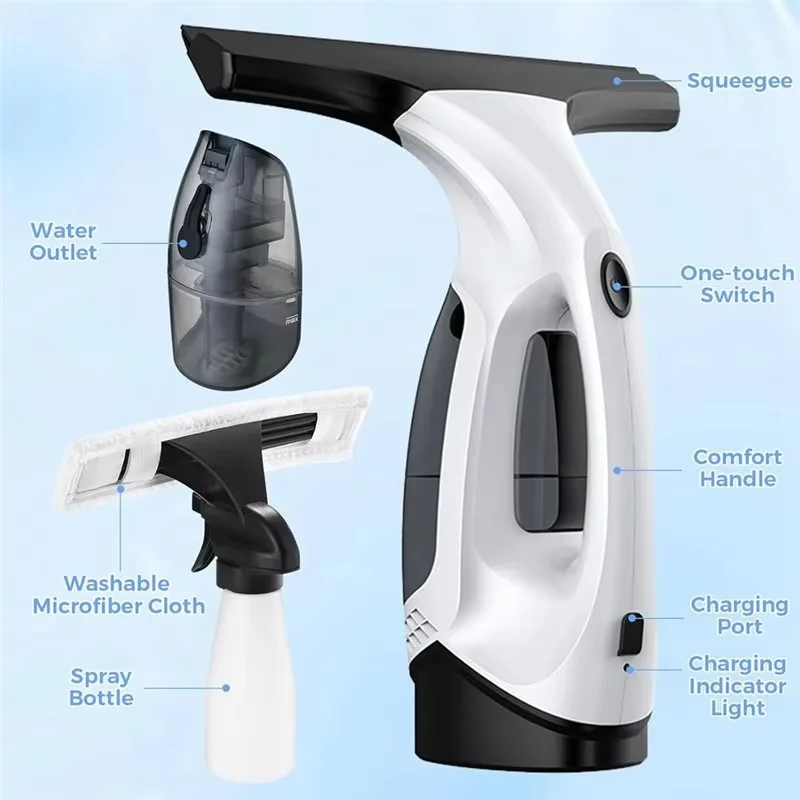 Highly Efficient Electric Glass Cleaner Multifunctional Plastic Handheld Window Scrubber Rechargeable Door Window