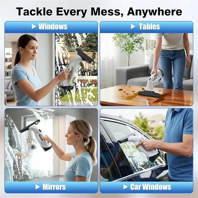 Highly Efficient Electric Glass Cleaner Multifunctional Plastic Handheld Window Scrubber Rechargeable Door Window