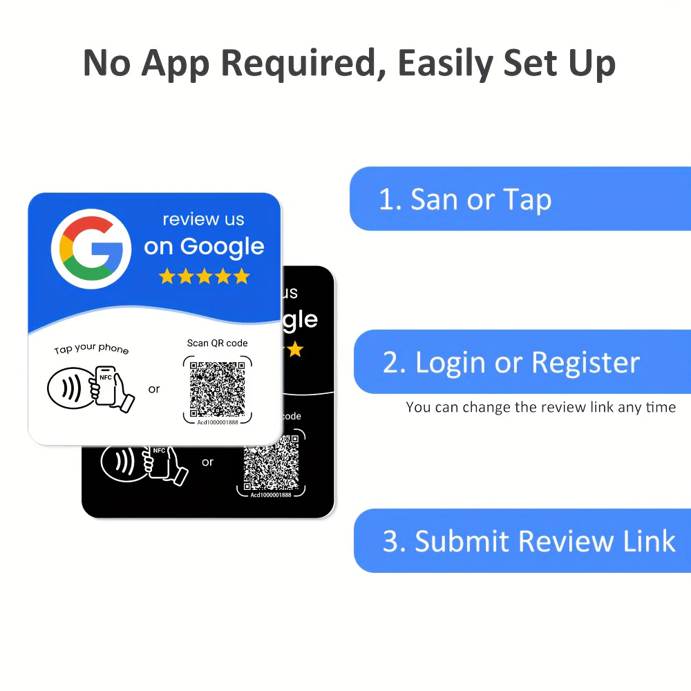Hilo Programmable NFC 215 Square for Google Review Card NFC Station Table 13.56Mhz QR Code Editable Standing Card Hilo Programmable NFC 215 Square for Google Review Card NFC Station Table 13.56Mhz QR Code Editable Standing Card