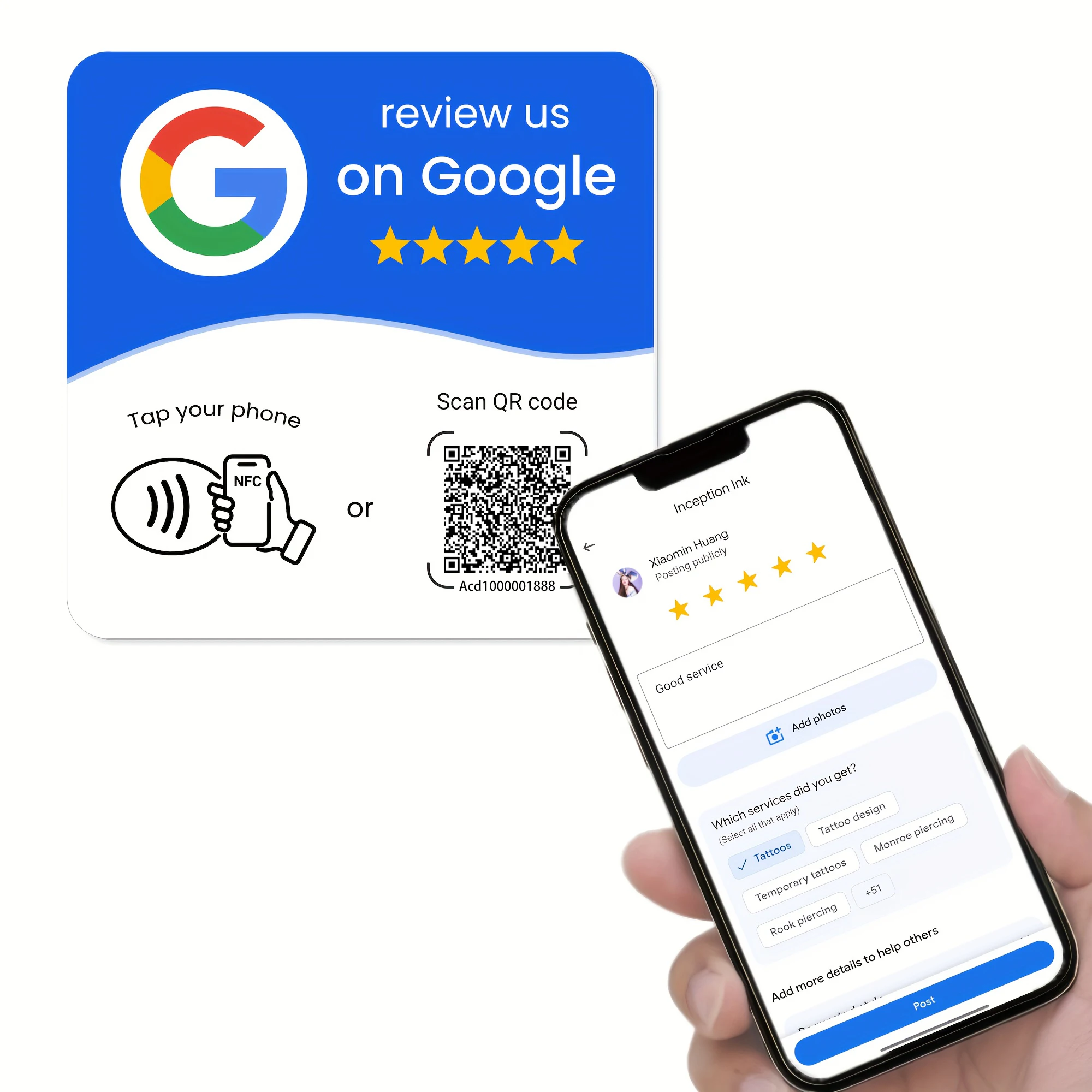 Hilo Programmable NFC 215 Square for Google Review Card NFC Station Table 13.56Mhz QR Code Editable Standing Card Hilo Programmable NFC 215 Square for Google Review Card NFC Station Table 13.56Mhz QR Code Editable Standing Card