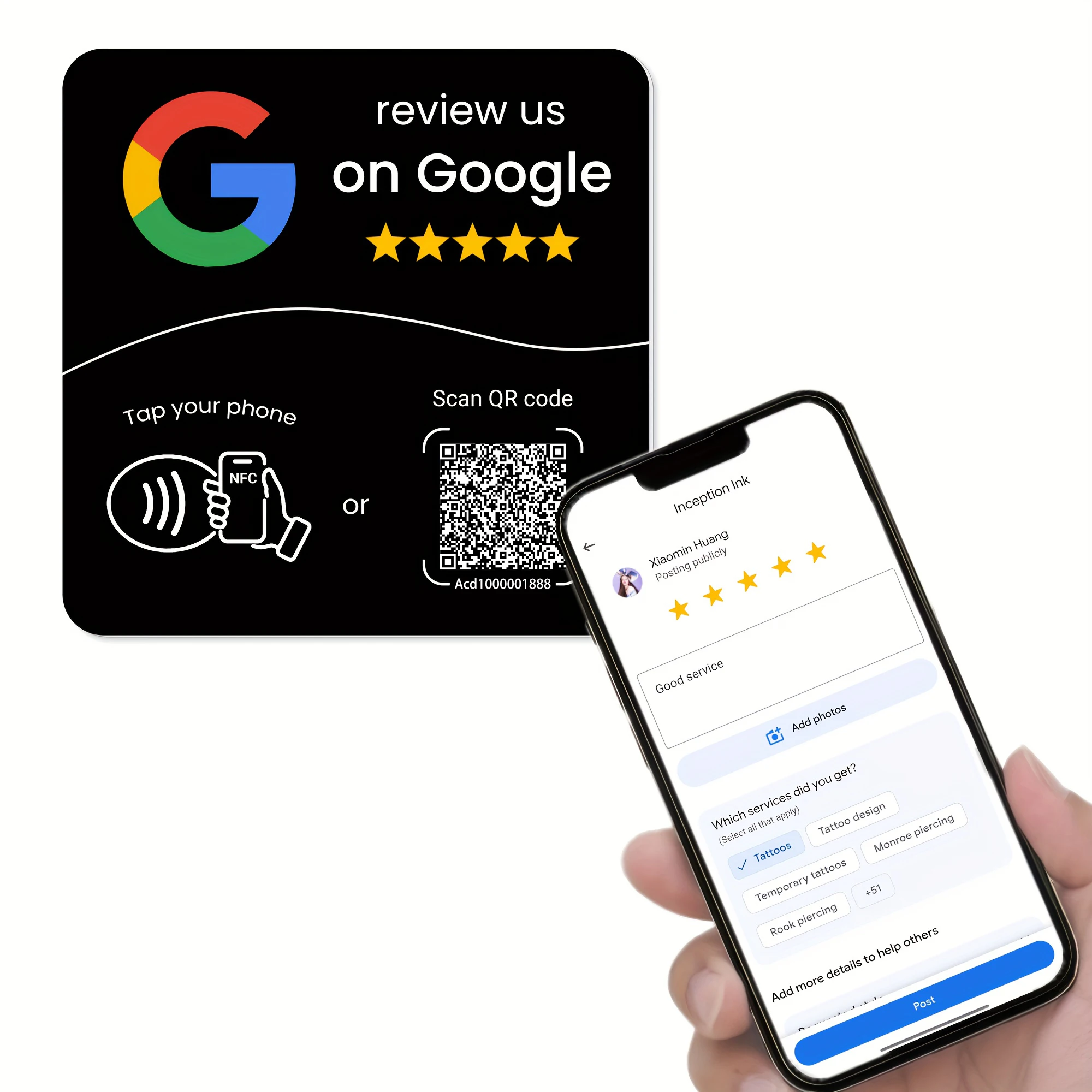 Hilo Programmable NFC 215 Square for Google Review Card NFC Station Table 13.56Mhz QR Code Editable Standing Card Hilo Programmable NFC 215 Square for Google Review Card NFC Station Table 13.56Mhz QR Code Editable Standing Card