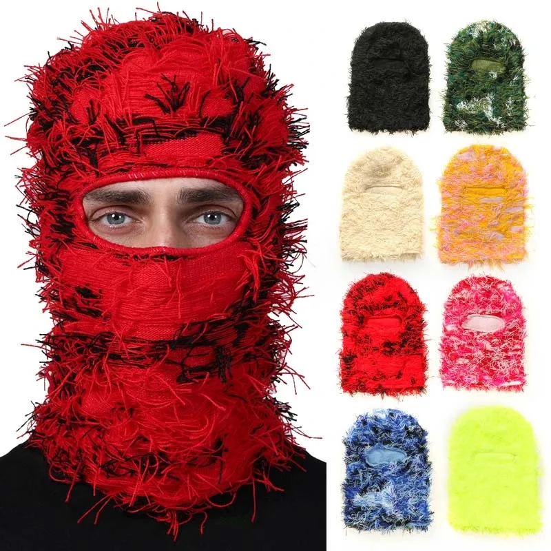 Hip Hop Balaclava Distressed Knitted Caps Full Face Ski Mask Women Outdoor Camouflage Fuzzy Ski Balaclava Beanies Hat Hip Hop Balaclava Distressed Knitted Caps Full Face Ski Mask Women Outdoor Camouflage Fuzzy Ski Balaclava Beanies Hat