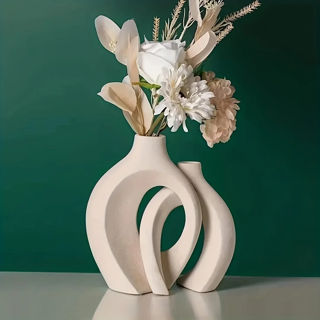 Hollow Nordic Modern Ceramic Vase Set of 2 for Modern Home Decor,Modern Boho Hollow Flower Vases for Living Room Hollow Nordic Modern Ceramic Vase Set of 2 for Modern Home Decor,Modern Boho Hollow Flower Vases for Living Room