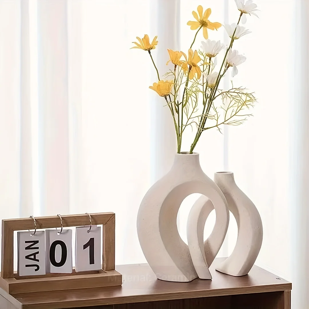 Hollow Nordic Modern Ceramic Vase Set of 2 for Modern Home Decor,Modern Boho Hollow Flower Vases for Living Room Hollow Nordic Modern Ceramic Vase Set of 2 for Modern Home Decor,Modern Boho Hollow Flower Vases for Living Room