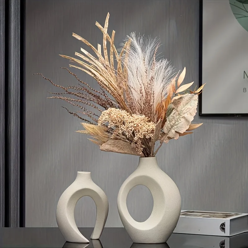 Hollow Nordic Modern Ceramic Vase Set of 2 for Modern Home Decor,Modern Boho Hollow Flower Vases for Living Room Hollow Nordic Modern Ceramic Vase Set of 2 for Modern Home Decor,Modern Boho Hollow Flower Vases for Living Room