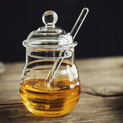 Honey Glass Jar with Glass Dipper Honey Glass Jar with Glass Dipper