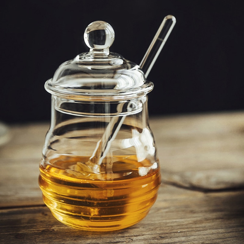 Honey Glass Jar with Glass Dipper Honey Glass Jar with Glass Dipper