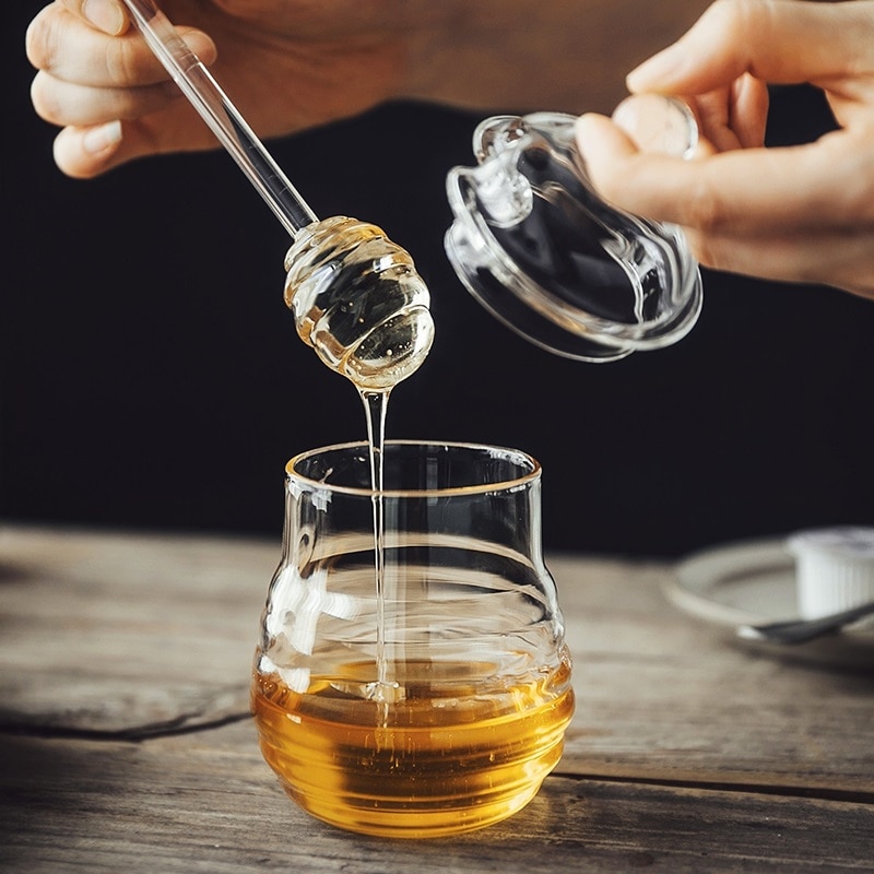 Honey Glass Jar with Glass Dipper Honey Glass Jar with Glass Dipper