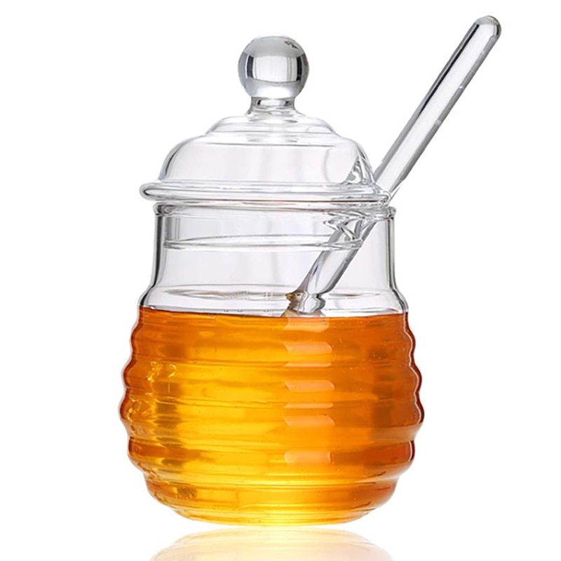 Honey Glass Jar with Glass Dipper Honey Glass Jar with Glass Dipper