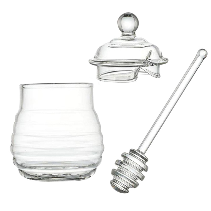 Honey Glass Jar with Glass Dipper Honey Glass Jar with Glass Dipper