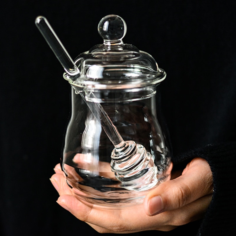 Honey Glass Jar with Glass Dipper Honey Glass Jar with Glass Dipper