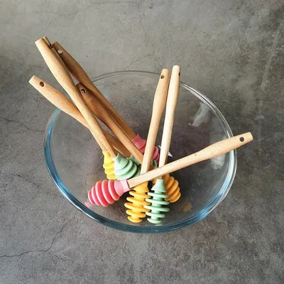 Honey Wood Stick Silicone Dipper