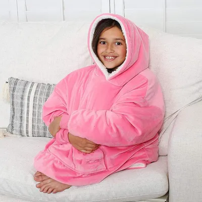 Hooded Coral Fleece Kids Wearable Blanket
