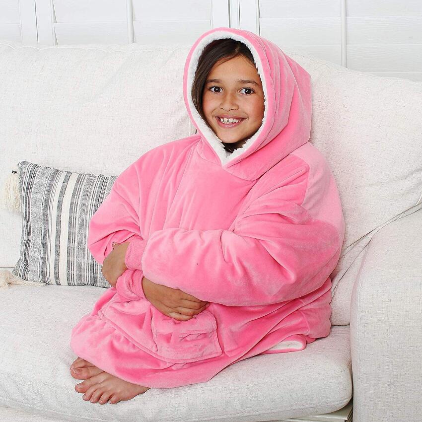 Hooded Coral Fleece Kids Wearable Blanket