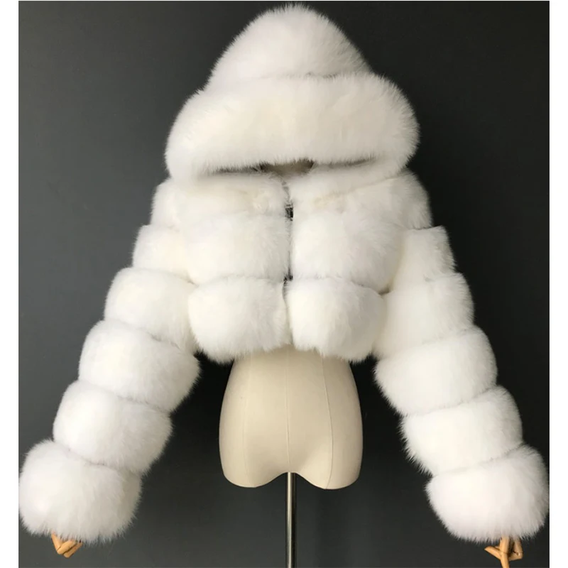 Hooded Women's Cropped Faux Fur Jacket Hooded Women's Cropped Faux Fur Jacket