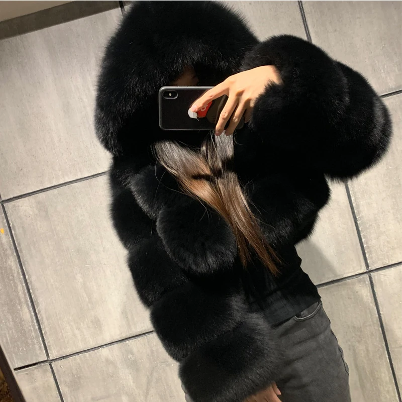 Hooded Women's Cropped Faux Fur Jacket Hooded Women's Cropped Faux Fur Jacket
