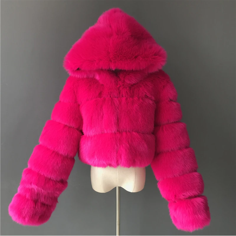 Hooded Women's Cropped Faux Fur Jacket Hooded Women's Cropped Faux Fur Jacket
