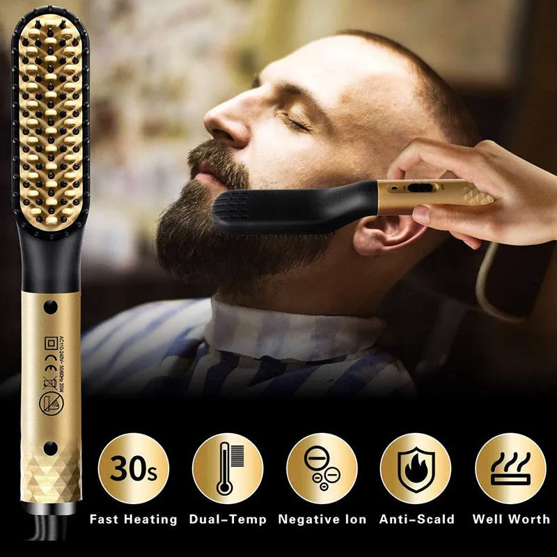 Hot Comb Straightener Electric Negative Ion Heating Comb For Men Beard Hair Straightening Brush Wet Dry Use Quick Hair