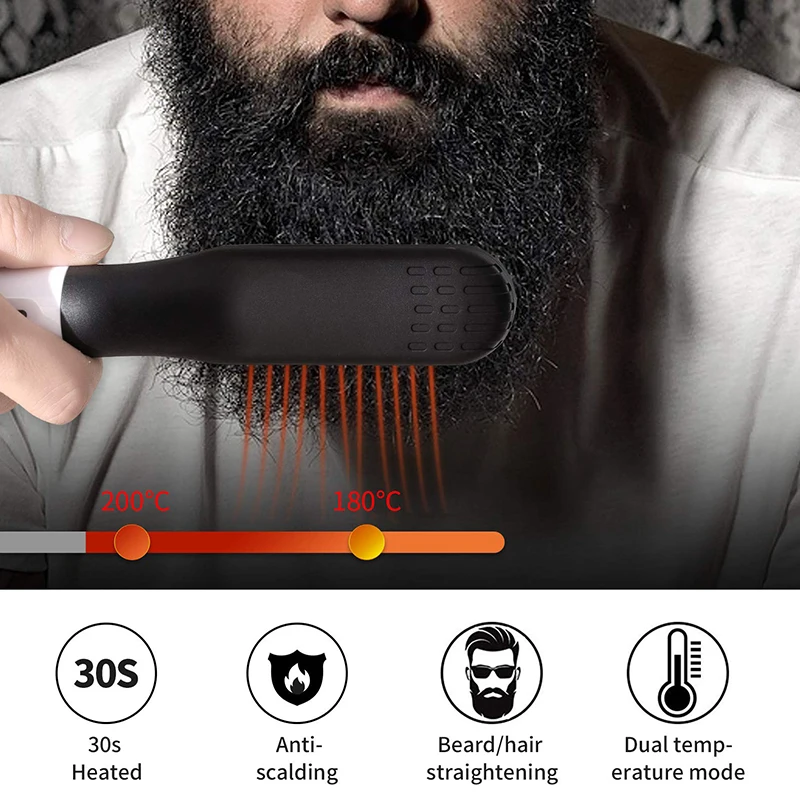 Hot Comb Straightener Electric Negative Ion Heating Comb For Men Beard Hair Straightening Brush Wet Dry Use Quick Hair